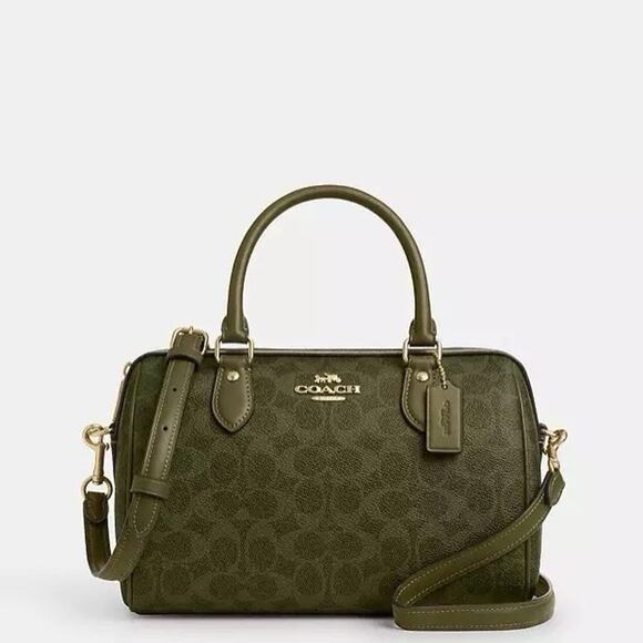 NWT Coach Rowan Satchel Bag In Signature Canvas CV961 Gold/Olive - Picture 9 of 10